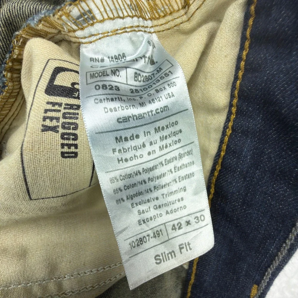 Carhartt Rugged Flex Slim Fit Tapered Leg Jeans Mens 42x30 Dark Wash BD2807-M